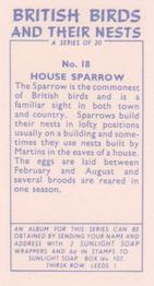 1961 Sunlight Soap British Birds and Their Nests #18 House Sparrow Back