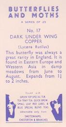 1960 Swettenhams Tea Butterflies and Moths #17 Dark Under Wing Copper Back