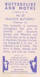 1960 Swettenhams Tea Butterflies and Moths #20 Peacock Butterfly Back