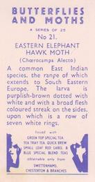 1960 Swettenhams Tea Butterflies and Moths #21 Eastern Elephant Hawk Moth Back