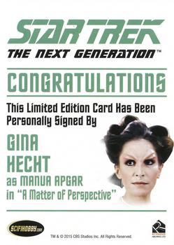 2015 Rittenhouse Star Trek: The Next Generation Portfolio Prints Series One - Autographs (Classic Design) #NNO Gina Hecht Back