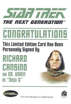 2015 Rittenhouse Star Trek: The Next Generation Portfolio Prints Series One - Autographs (Classic Design) #NNO Richard Cansino Back