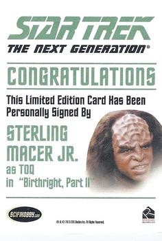 2015 Rittenhouse Star Trek: The Next Generation Portfolio Prints Series One - Autographs (Classic Design) #NNO Sterling Macer Jr. Back