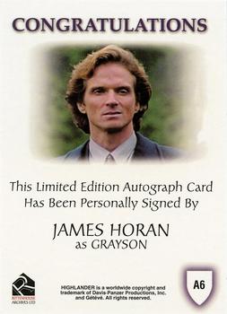 2003 Rittenhouse The Complete Highlander (TV) - Autographs #A6 James Horan Back