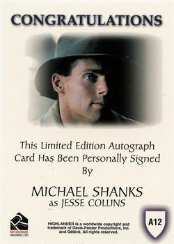 2003 Rittenhouse The Complete Highlander (TV) - Autographs #A12 Michael Shanks Back