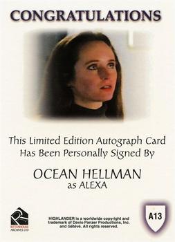 2003 Rittenhouse The Complete Highlander (TV) - Autographs #A13 Ocean Hellman Back