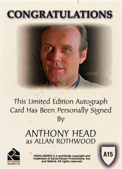 2003 Rittenhouse The Complete Highlander (TV) - Autographs #A15 Anthony Head Back