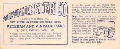 1966 Sanitarium Weet-Bix Veteran & Vintage Cars (Stereo Cards) #1 1911 Empire Eagle 20 Back