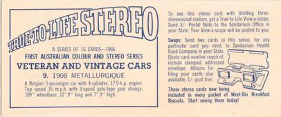 1966 Sanitarium Weet-Bix Veteran & Vintage Cars (Stereo Cards) #9 1908 Metallurgique Back