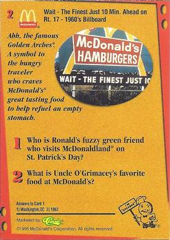 1996 Classic McDonald's #2 Wait - The Finest Just 10 Min. Ahead on Rt. 17 - 1960's Billboard Back