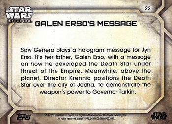 2017 Topps Star Wars Rogue One Series 2 #22 Galen Erso's Message Back