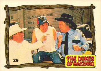 1983 Donruss The Dukes of Hazzard #29 Boss Hogg, Cooter and Rosco Front