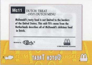 1996 Classic McDonald's - Cels #MC11 Dutch Treat - 1970's Dutch Menu Back