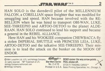1984 Kellogg's Star Wars #2 Han Solo Back