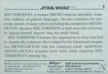 1984 Kellogg's Star Wars #4 C-3PO Back