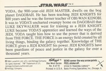 1984 Kellogg's Star Wars #6 Yoda Back