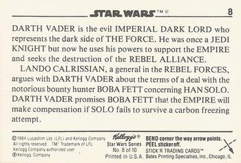 1984 Kellogg's Star Wars #8 Darth Vader Back