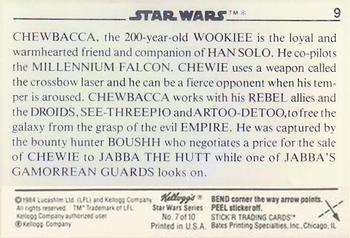 1984 Kellogg's Star Wars #9 Chewbacca Back