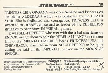 1984 Kellogg's Star Wars #10 Princess Leia Back