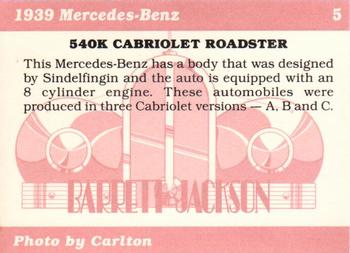 1996 Barrett Jackson Showcase #5 1939 Mercedes-Benz  540K Cabriolet Back