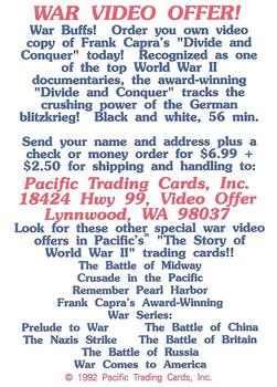 1992 Pacific The Story of World War II - War Video Offer Cards #5 of 10 Divide and Conquer Back