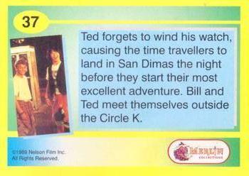 1991 Merlin Bill & Ted's Totally Excellent Collector Cards #37 Ted forgets to wind his watch, causing the time travellers to... Back