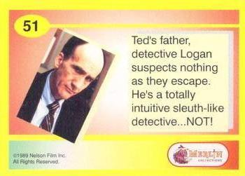 1991 Merlin Bill & Ted's Totally Excellent Collector Cards #51 Ted's father, detective Logan suspects nothing as they escape Back
