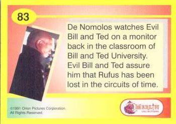 1991 Merlin Bill & Ted's Totally Excellent Collector Cards #83 De Nomolos watches evil Bill & Ted on a Monitor Back