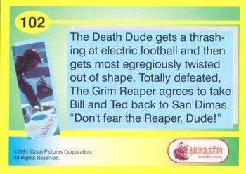 1991 Merlin Bill & Ted's Totally Excellent Collector Cards #102 The Death Dude gets a thrashing at electric footaball Back