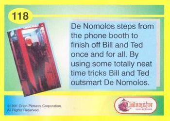 1991 Merlin Bill & Ted's Totally Excellent Collector Cards #118 De Nomolos steps from the Phone Booth to finish Back