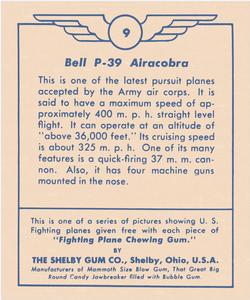 1938 Shelby Gum Fighting Planes (R47) #9 Bell P-39 Airacobra Back
