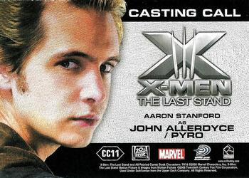 2006 Rittenhouse XIII: X-Men The Last Stand - Casting Call #CC11 Aaron Stanford / Pyro Back
