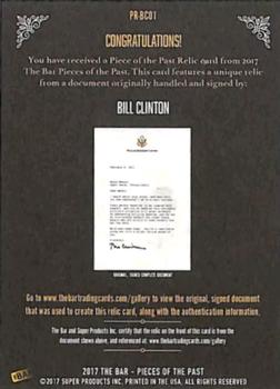 2017 The Bar Pieces of the Past - Relics #PR-BC01 Bill Clinton Back