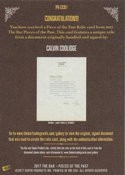 2017 The Bar Pieces of the Past - Relics #PR-CC01 Calvin Coolidge Back