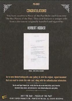 2017 The Bar Pieces of the Past - Relics #PR-HH01 Herbert Hoover Back
