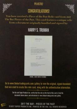2017 The Bar Pieces of the Past - Relics #PR-HST01 Harry S. Truman Back