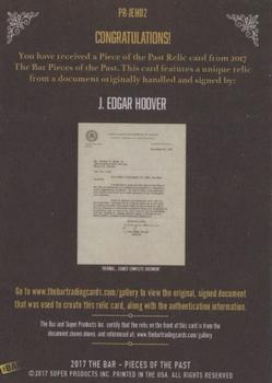 2017 The Bar Pieces of the Past - Relics #PR-JEH02 J. Edgar Hoover Back