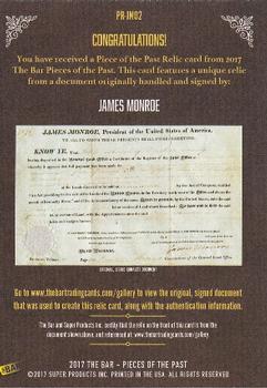 2017 The Bar Pieces of the Past - Relics #PR-JM02 James Monroe Back