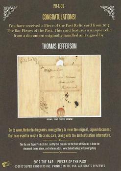 2017 The Bar Pieces of the Past - Relics #PR-TJ02 Thomas Jefferson Back