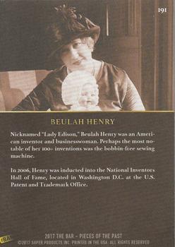 2017 The Bar Pieces of the Past - Limited Edition #191 Beulah Henry Back