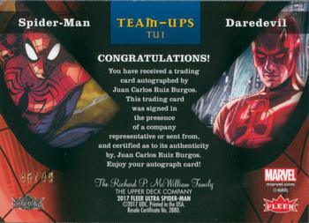 2017 Fleer Ultra Marvel Spider-Man - Team Ups Gold Web Foil Autographs #TU1 Daredevil Back