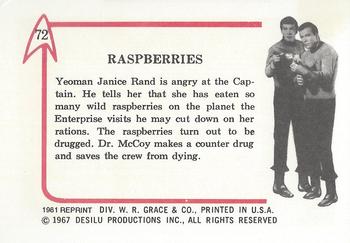 1981 Leaf 1967 Star Trek (Reprint) #72 Raspberries Back