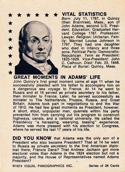 1974 Visual Panographics US Presidents #6th John Quincy Adams Back