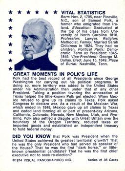 1974 Visual Panographics US Presidents #11th James K. Polk Back