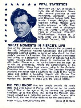 1974 Visual Panographics US Presidents #14th Franklin Pierce Back