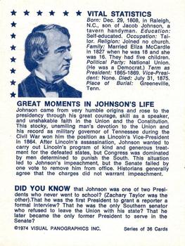 1974 Visual Panographics US Presidents #17th Andrew Johnson Back