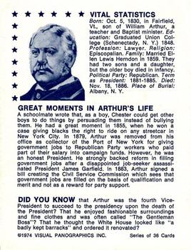 1974 Visual Panographics US Presidents #21st Chester A. Arthur Back