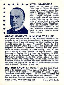 1974 Visual Panographics US Presidents #25th William McKinley Back