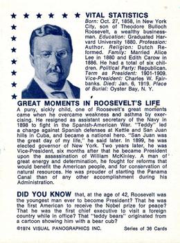 1974 Visual Panographics US Presidents #26th Theodore Roosevelt Back