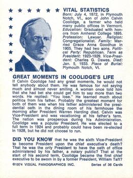 1974 Visual Panographics US Presidents #30th Calvin Coolidge Back